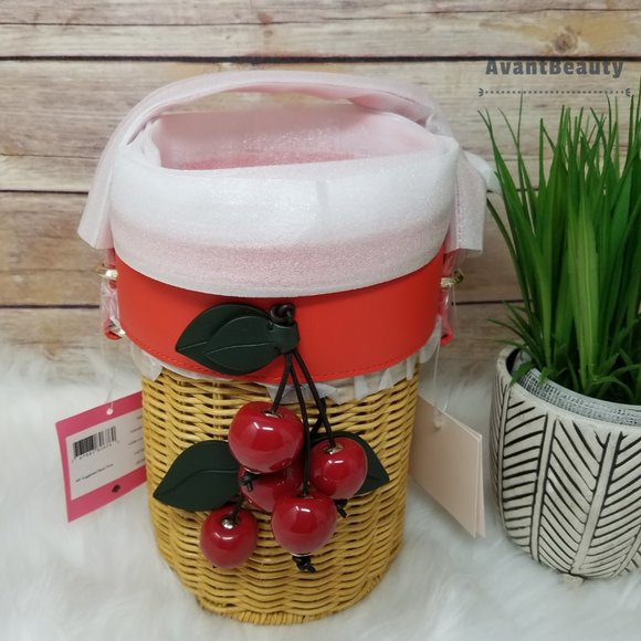 Kate Spade Picnic Cherries Wicker Crossbody Bucket - Picture 6 of 16